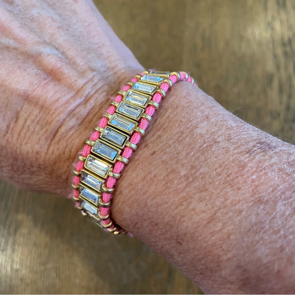 J Crew Adjustable Clear Crystal Baguettes Pink Bracelet